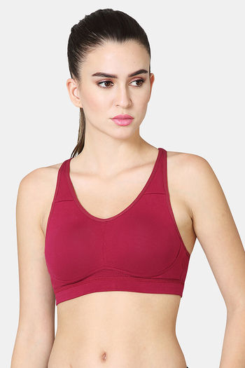 Buy Vstar Cotton Padded Sports Bra - Plum Red